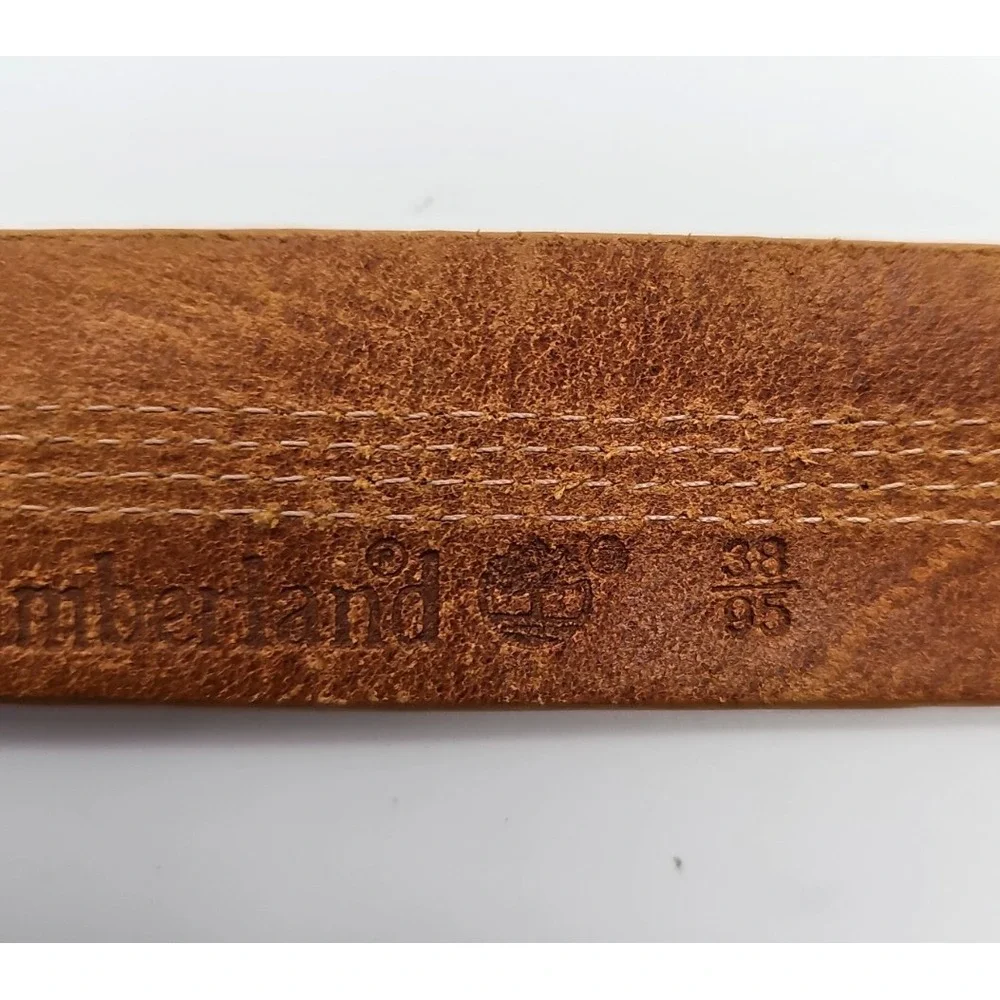 Vintage Timberland Women's Leather Belt Embossed Silver Enamel Buckle 38-42